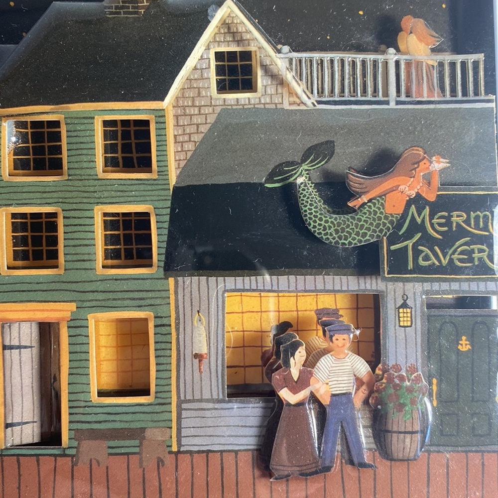 Jim Wilson 3D Collage Wall Art Seaside Village Mermaid Tavern Book Unique